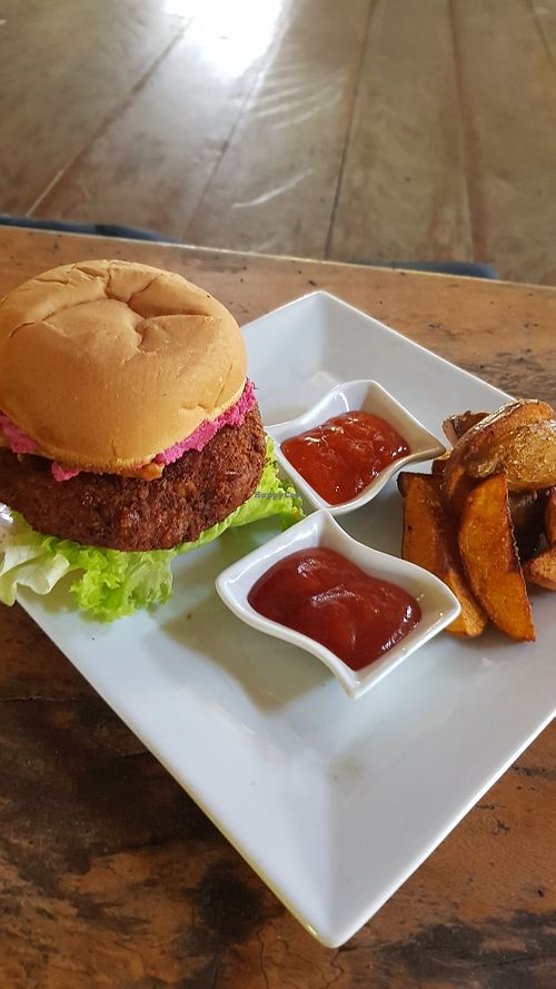 Vegan burger - has also tempeh at The Kasbah in Langkawi