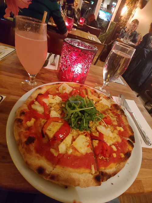 Hawaiian pizza with sparkling rhubarb  at Plads'n in Copenhagen