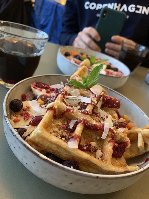 Vegan waffle at Cafe Blå in Copenhagen