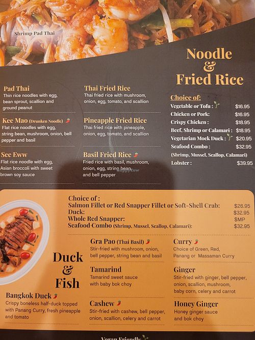 Vegan options have green leaf at Bangkok Bistro in Manalapan