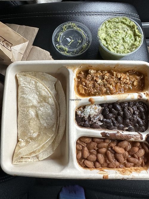 Kids meal - soft tacos, sofritas, black beans, pinto beans, guac  at Chipotle in Riverhead
