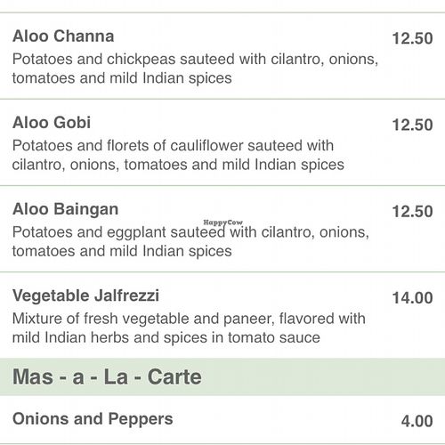 Masala menu at Masala Indian Kitchen in Lafayette