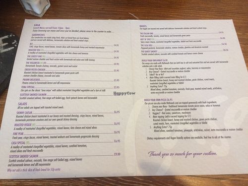 Casa menu - lots of build it yourself vegan options or the veganista is already vegan at Casa Cafe in Brecon