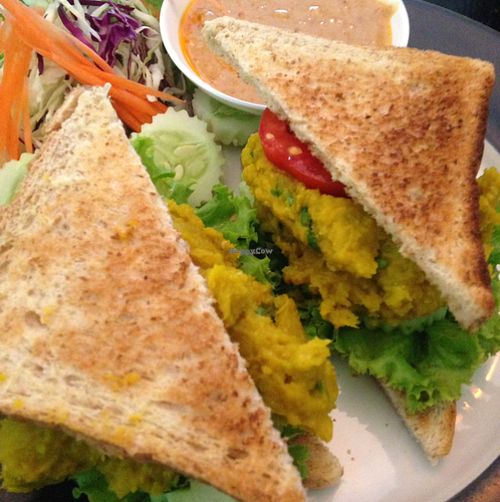 pumpkin hummus sandwich  at May Kaidee in Bangkok