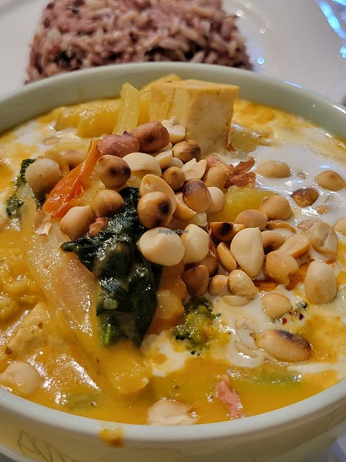 Massaman curry and red rice. Must try at May Kaidee in Bangkok