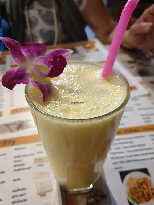 Pineapple and coconut smoothy at May Kaidee in Bangkok