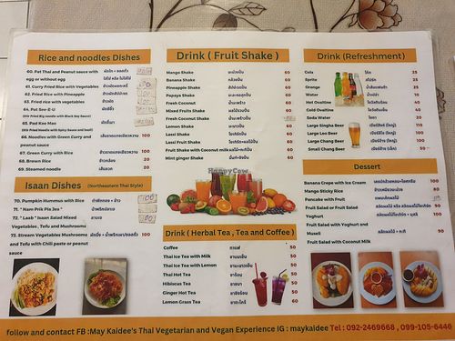 Menu at May Kaidee in Bangkok