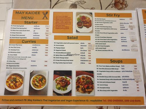 Menu at May Kaidee in Bangkok