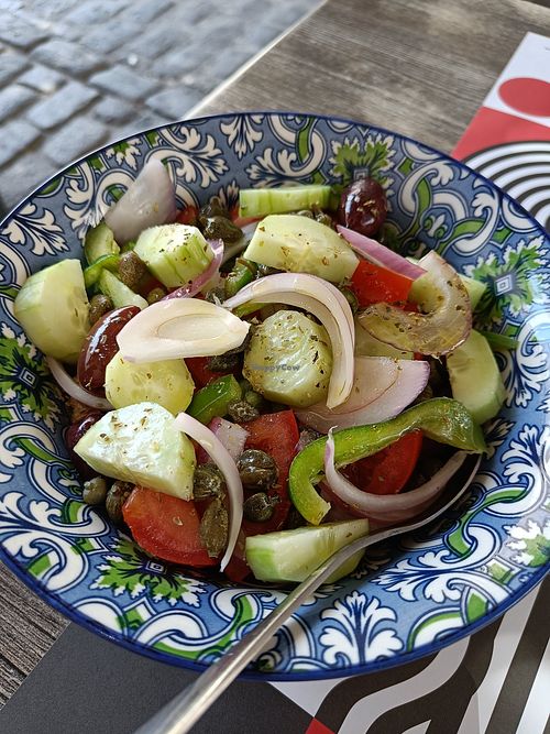 Greek salad without the feta (small) at To Mikraki in Syros