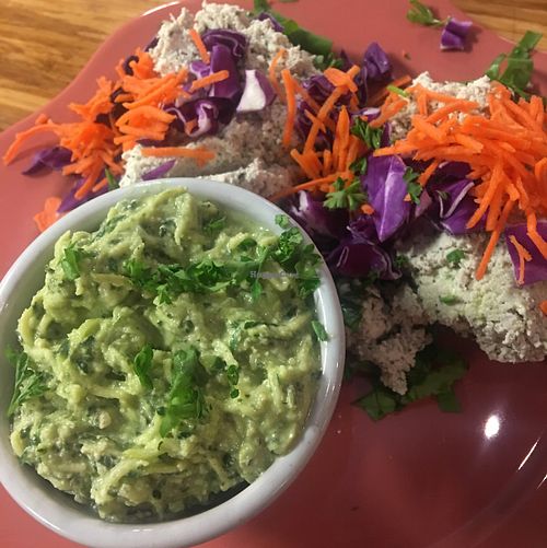 raw pesto, raw onion bread and sunflower spread sammie  at Papa G's Vegan Organic Deli in Portland