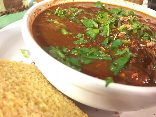 Chili and cornbread, famous! at Papa G's Vegan Organic Deli in Portland