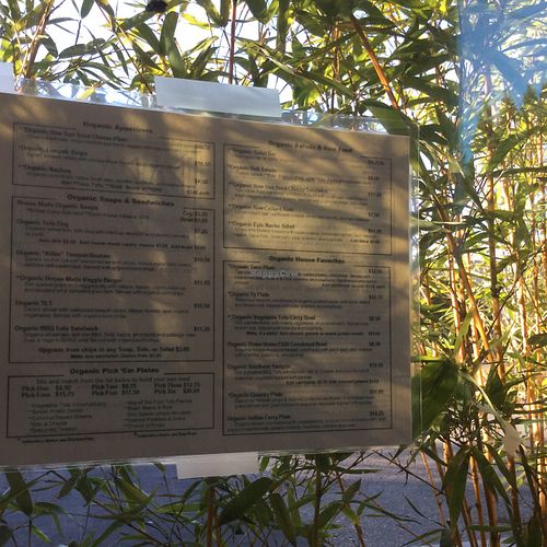 menu from inside at Papa G's Vegan Organic Deli in Portland