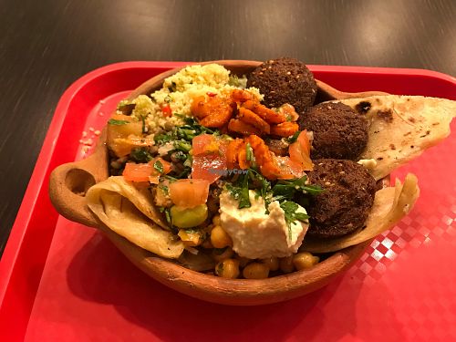 Falafel with msemen and loads of toppings that you help yourself to at O'Farine in Antwerpen