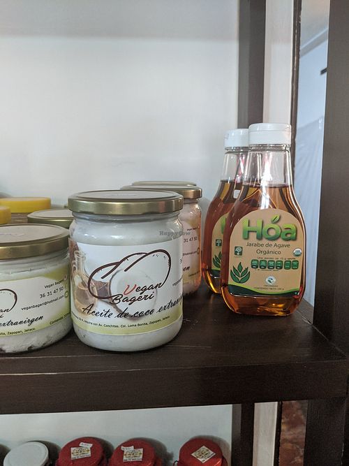 Agave nectar & coconut oil at Vegan Bageri in Zapopan