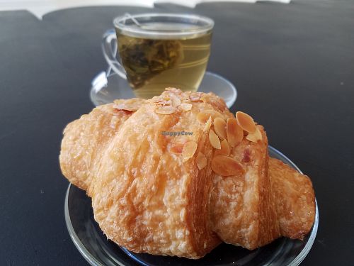 Almond Croissant and green tea at SITE in East London