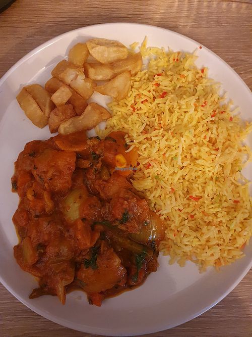 Vegetable Karai with rice and chips at Dilshad in Wilmslow