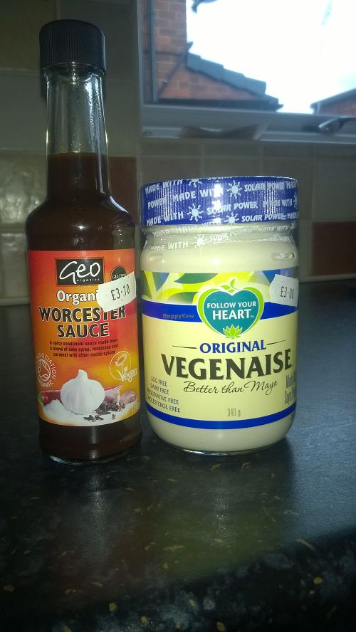 Vegenaise and Worcester sauce at Hungry Vegan in Newcastle Upon Tyne