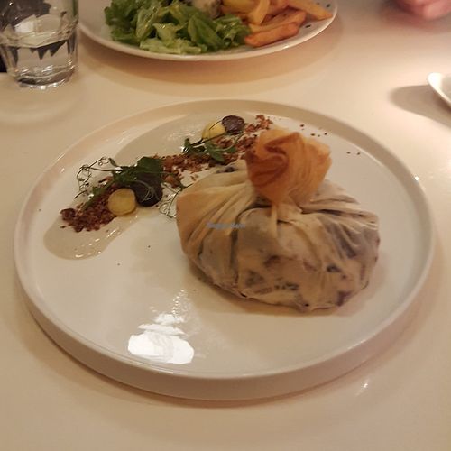 Winter Aumônière - filo pastry stuffed with parsnip, mushroom and feta cheese at brEAThe Restaurant - Pigalle in Paris