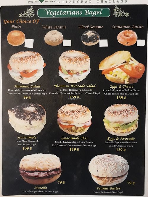 Veggie bagels menu at Yoddoi Coffee & Tea in Chiang Rai