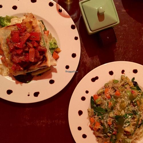 Pastilla and rice noodles  at Earth Cafe - Derb Zawak in Marrakech
