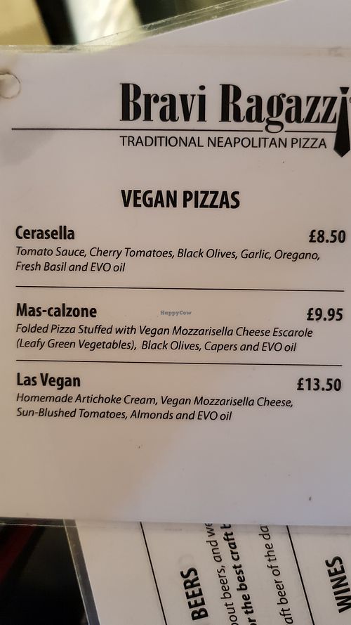 Vegan menu at Bravi Ragazzzi in South West London