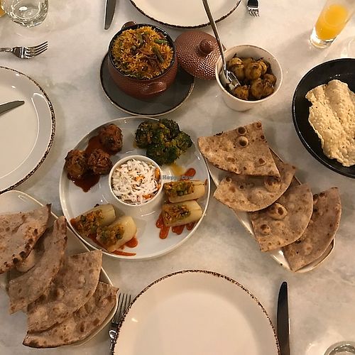 Vegan biriyani, seasonal vegetables and vegan flatbreads. at Chokha in Beckenham