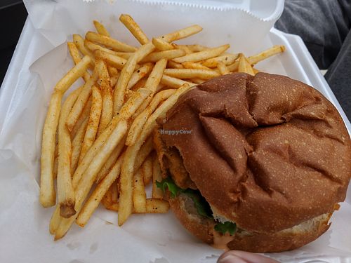 Fried chickn sammich with fries at Houston Sauce Co in Houston