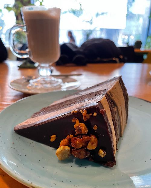 Chocolate and slated caramel cake  at Orteá - Vegan Collective in Lisbon