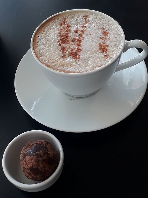 Soy latte and cacao truffle at Carrot Cafe in Koh Phangan