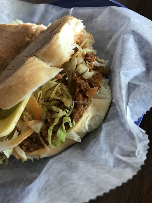 Torta with vegan chicken al pastor at Sabor of Mexico in Baytown