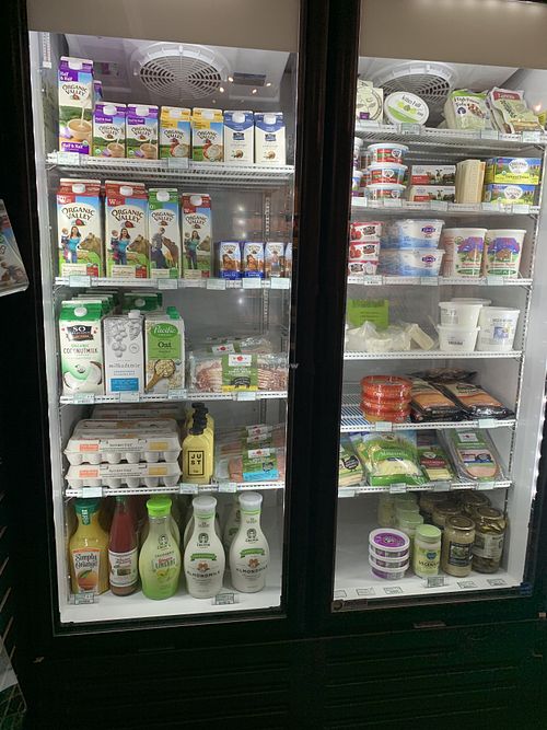 Nice selection of non dairy cheeses and milks in their case  at Cape May Market in West Cape May
