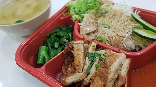 Takeaway Vegetarian Chicken Rice. Yummy! at One Day Green in Penang