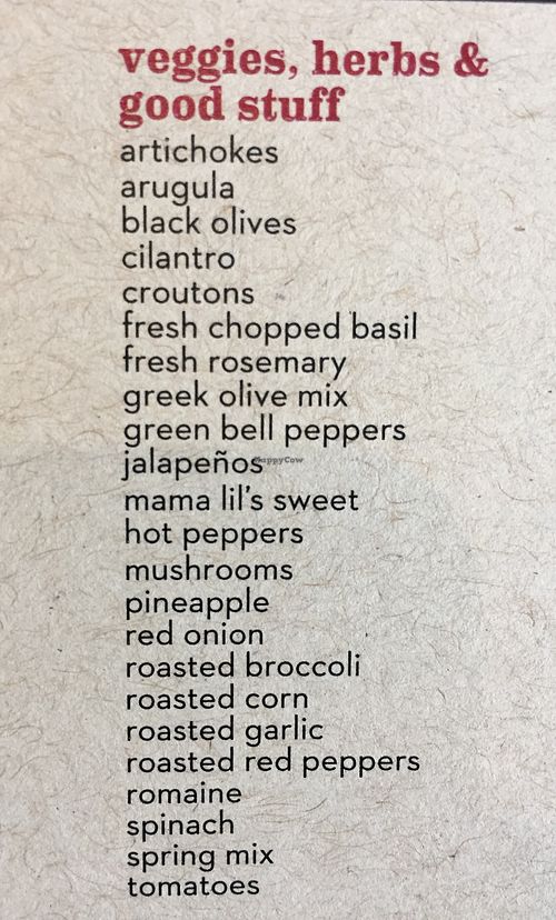 Choose as many veggie toppings as you want for the same price.   at Mod Pizza in Castro Valley