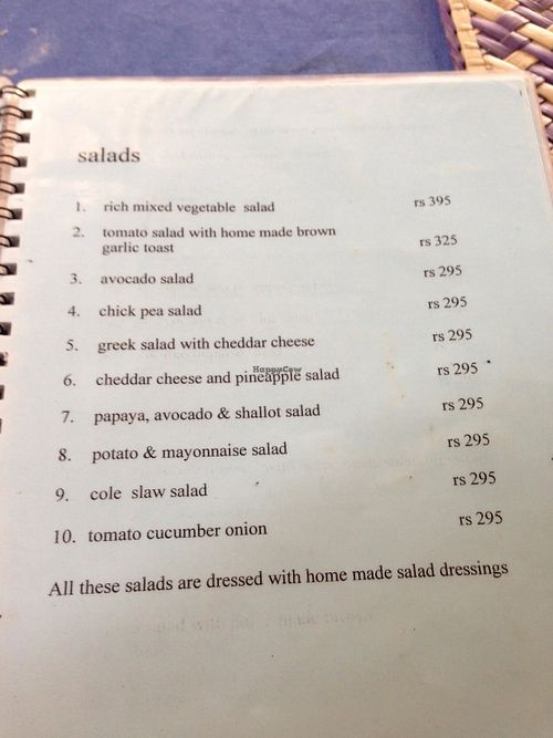 Jina's menu at Jina's in Unawatuna