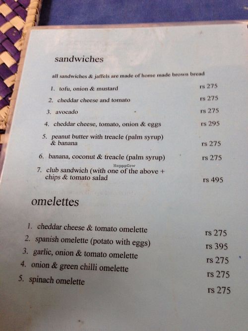 Jina's menu at Jina's in Unawatuna