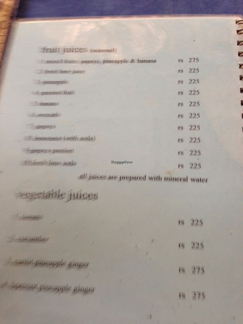 Jina's menu at Jina's in Unawatuna