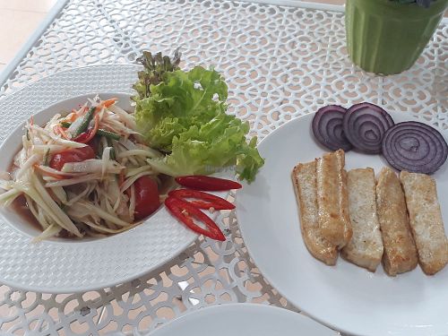 Somtam with tofu instead of egg at Freshtime in Chiang Mai