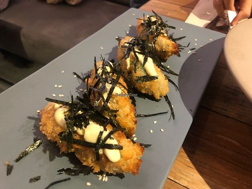 Avocado fritter with wasabi aioli  at POP vegan in Hong Kong Island