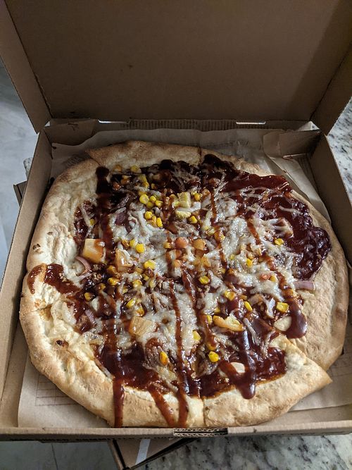 BBQ, Garlic, Red Onion, Corn, Tomatoes, Vegan Cheese at Mod Pizza in Baltimore