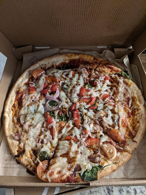 Garlic, Spinach, Basil, Red Onion, Tomatoes, Red Peppers, Oregano, Vegan Cheese, Balsamic Glaze at Mod Pizza in Baltimore