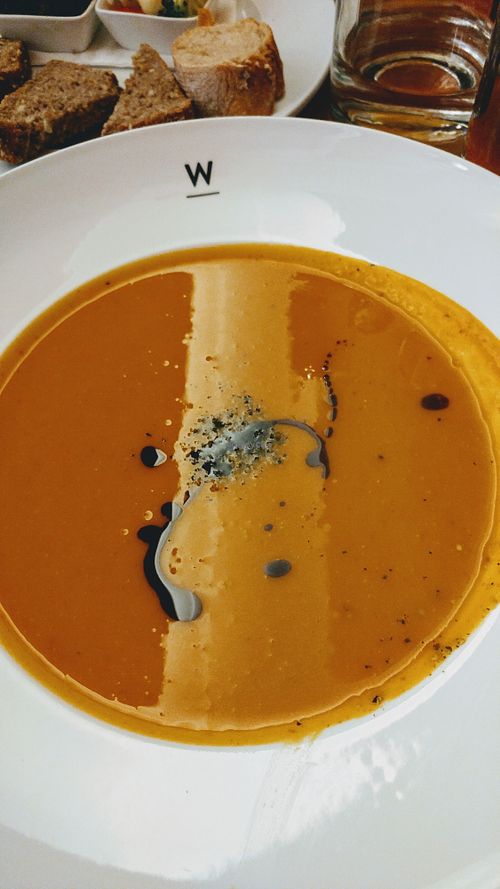 Ginger and sweet potato soup at Wrenkh Restaurant in Vienna