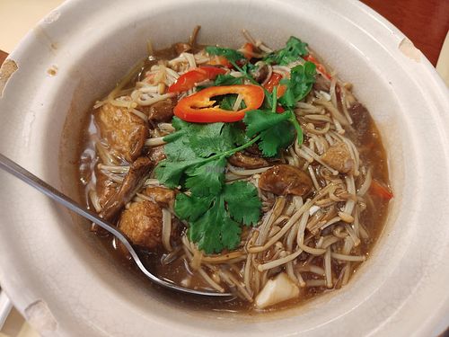 Braised porcini with "water ghost" bean curd casserole at Chi Lin Vegetarian in Kowloon