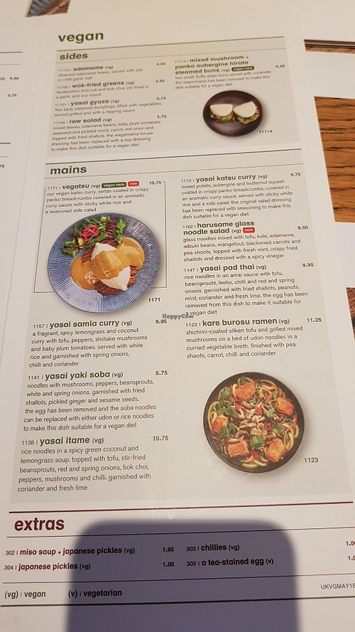Vegan menu at Wagamama - Wimbledon in South West London