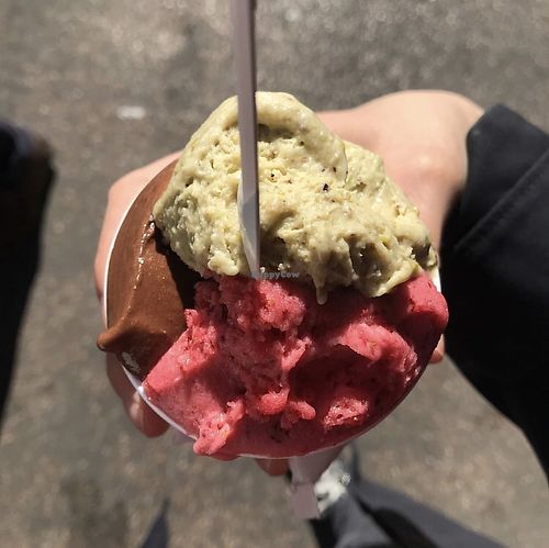 Chocolate strawberry and pistache   at Gelateria dei Gracchi in Rome