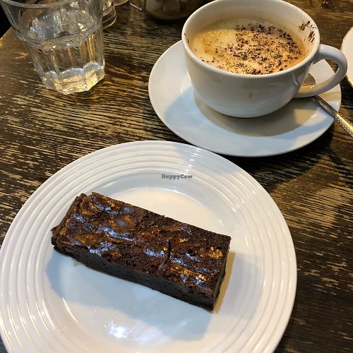 Vegan walnut brownie and oat cappuccino  at Garlands in Cardiff