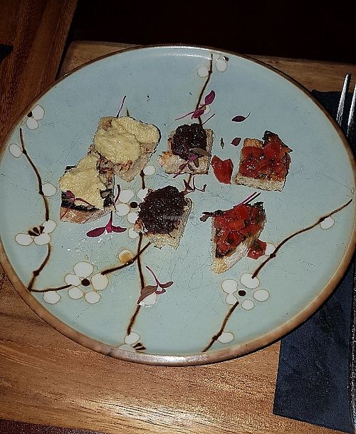 Mixed bruchetta, artichoke, olives, torpedino at Stokey Veg Vegan in North London