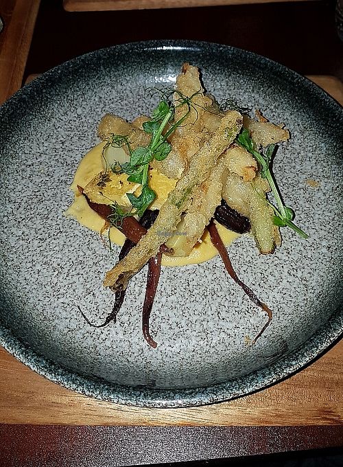 Asparagus tempura at Stokey Veg Vegan in North London