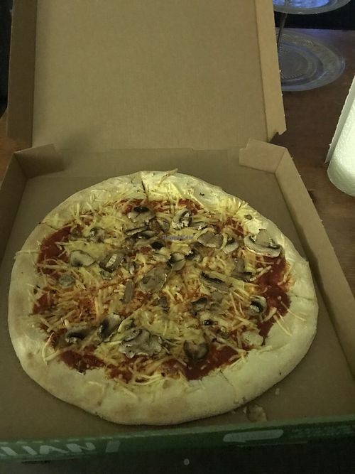 Pizza funghi (vegetarian version substituted wirh vegan cheese) at Domino's Pizza - Pieter Calandlaan in Amsterdam