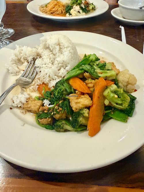 Garlic Vegetables and Tofu with Coconut Rice (Specified as Vegan with Staff) at Rice Thai  in Boynton Beach