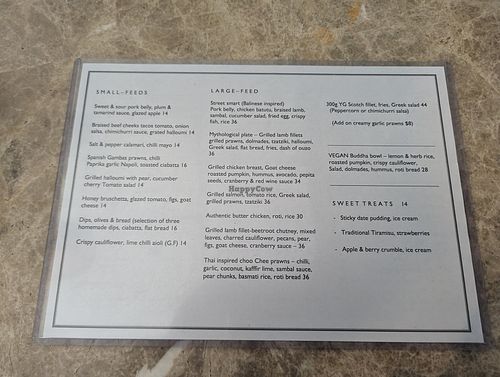 Menu only showing one vegan option at The Dark Horse in Traralgon